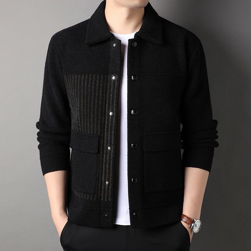 Men’s Casual Button Tweed Jacket with Lapel Collar