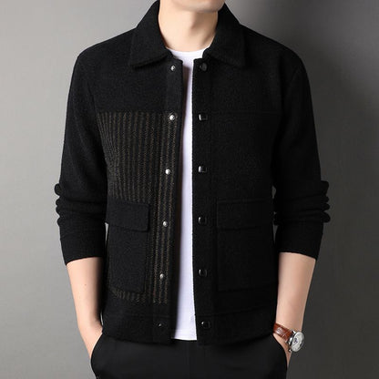 Men’s Casual Button Tweed Jacket with Lapel Collar