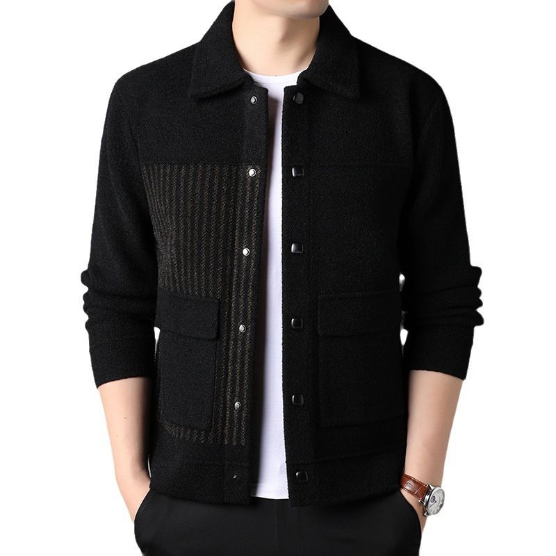 Men’s Casual Button Tweed Jacket with Lapel Collar