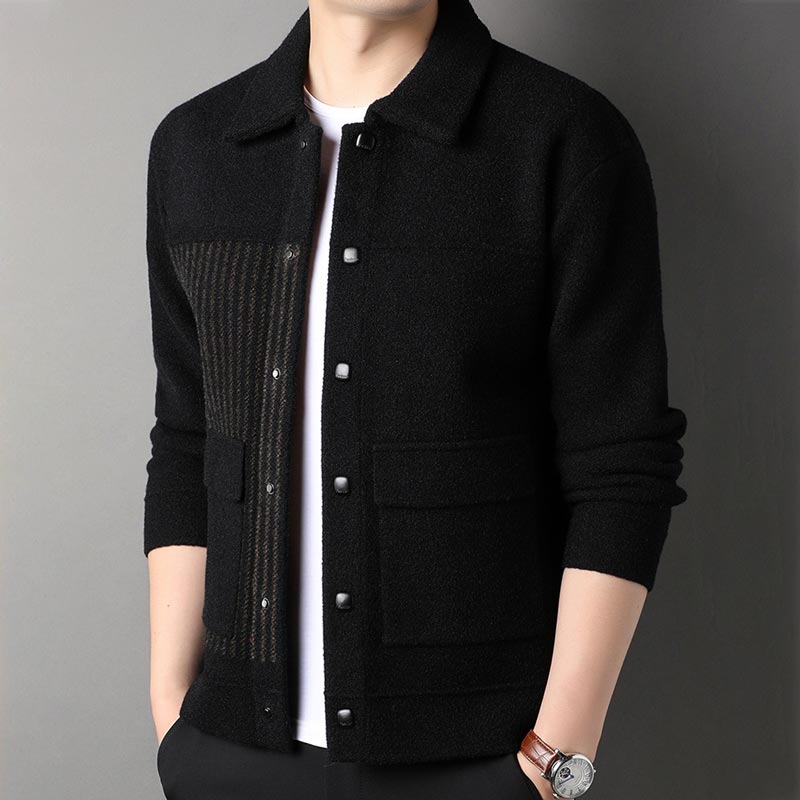 Men’s Casual Button Tweed Jacket with Lapel Collar