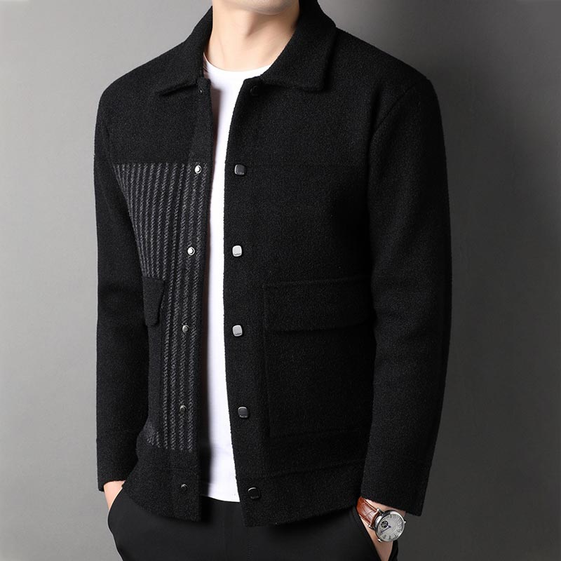 Men’s Casual Button Tweed Jacket with Lapel Collar