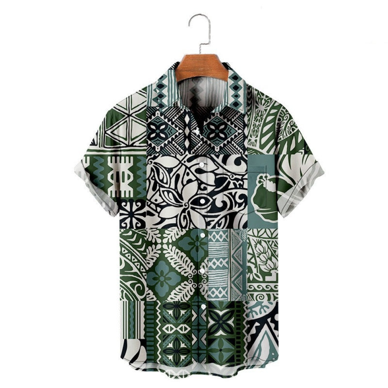 Men’s Trendy Print Loose Fit Short Sleeve Beach Shirt