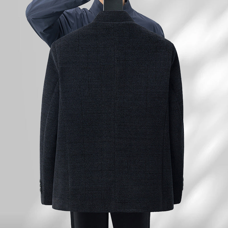 Men's Classic Stand Collar Coat with Soft Faux Fur Lining