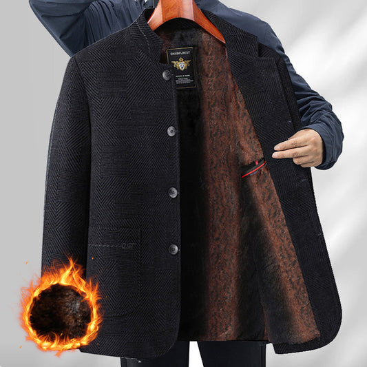 Men's Classic Stand Collar Coat with Soft Faux Fur Lining