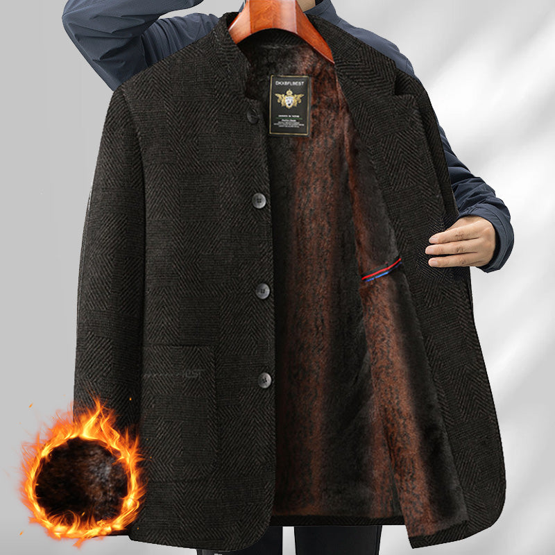 Men's Classic Stand Collar Coat with Soft Faux Fur Lining