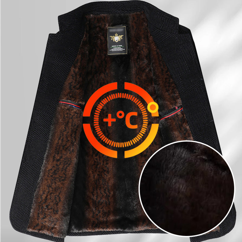 Men's Classic Stand Collar Coat with Soft Faux Fur Lining