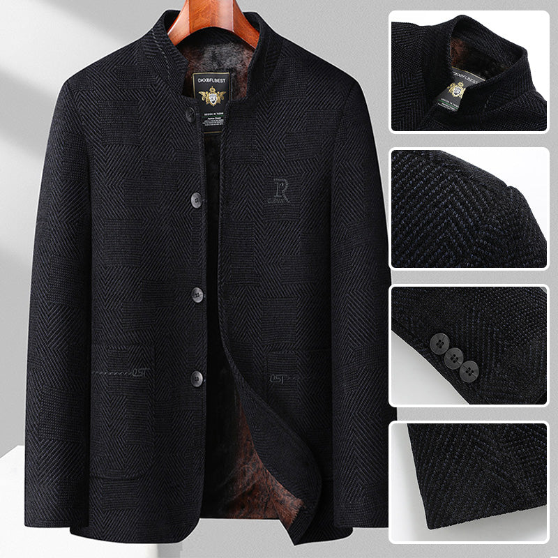 Men's Classic Stand Collar Coat with Soft Faux Fur Lining