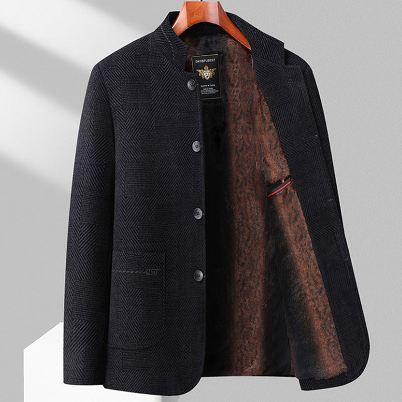 Men's Classic Stand Collar Coat with Soft Faux Fur Lining