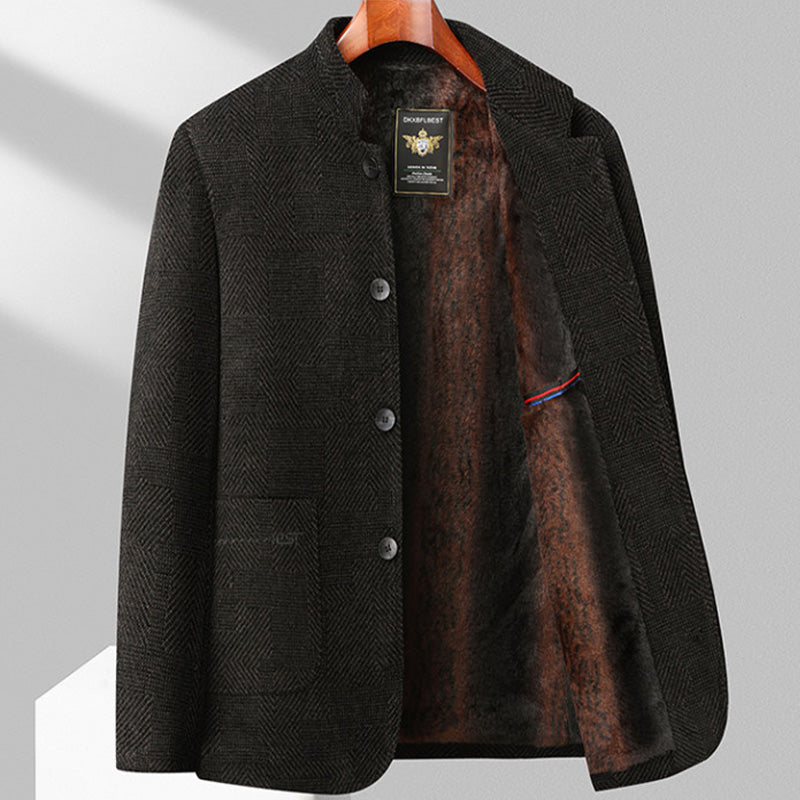 Men's Classic Stand Collar Coat with Soft Faux Fur Lining