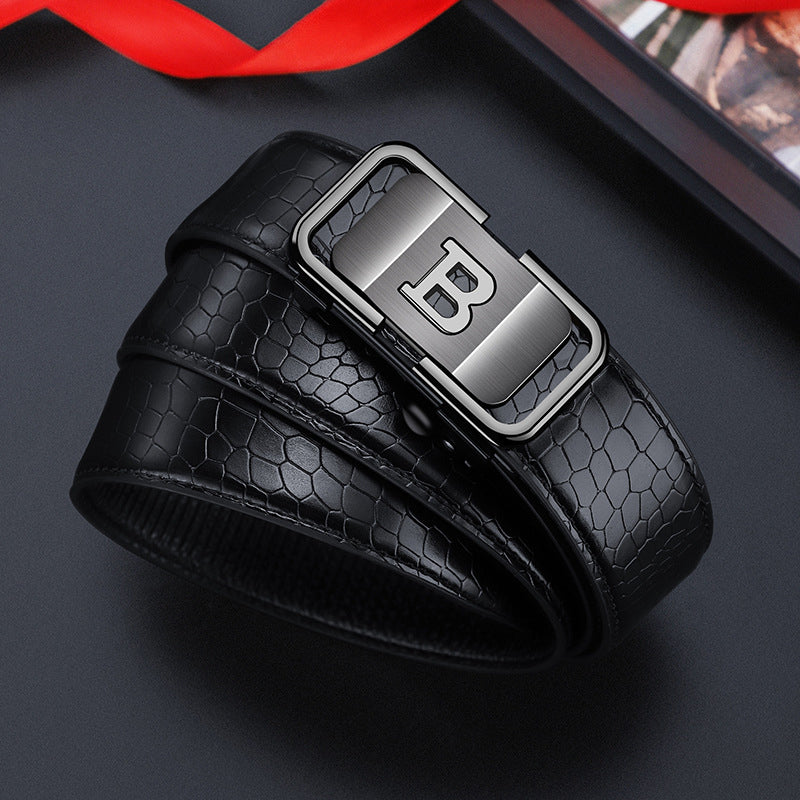 Men's Crocodile-Patterned Automatic Buckle Belt