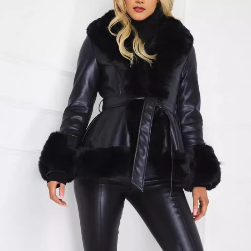 ✨Get 50% off💖Women's Faux-Leather Coat with Faux-Fur Collar