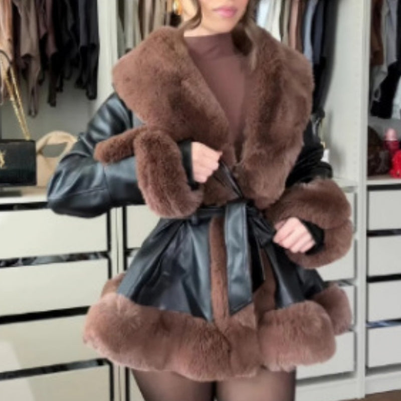 ✨Get 50% off💖Women's Faux-Leather Coat with Faux-Fur Collar