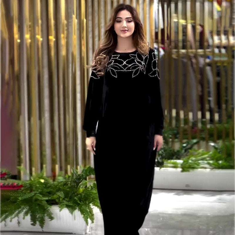 Sparkling Round Neck Long Sleeve Maxi Dress