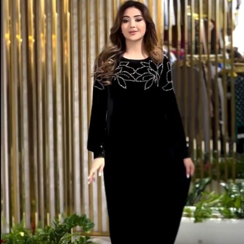 Sparkling Round Neck Long Sleeve Maxi Dress