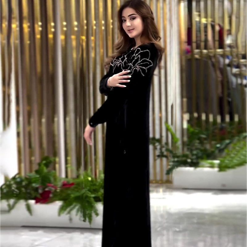 Sparkling Round Neck Long Sleeve Maxi Dress