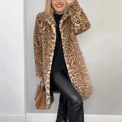 🎅Christmas Pre-sale🎁Women's Leopard Print Mid-Length Jacket