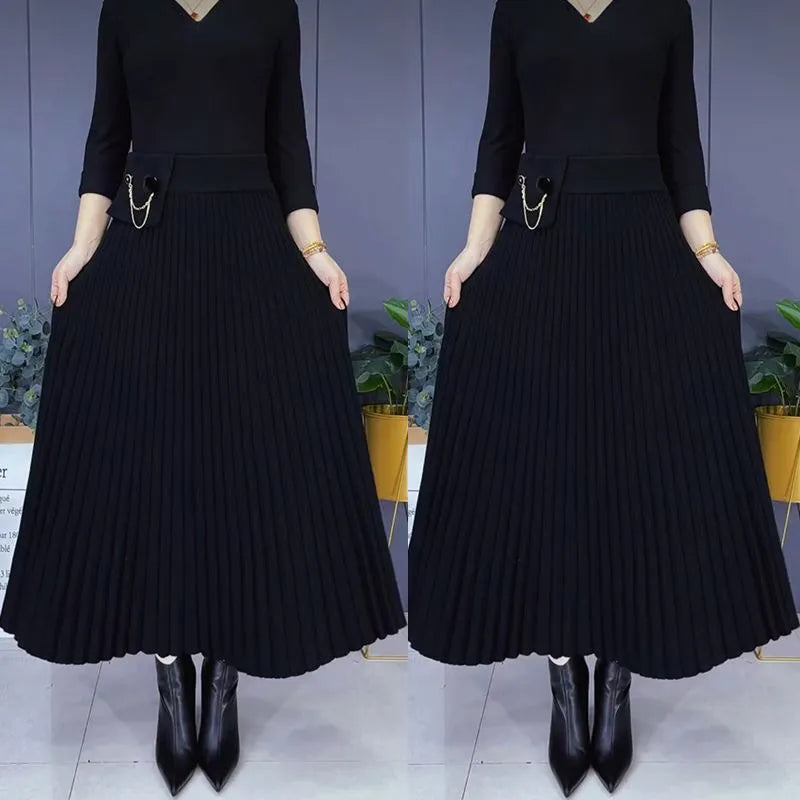 Elegant Solid Color Soft Pleated A-Line Skirt