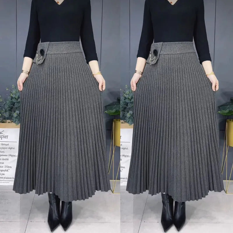 Elegant Solid Color Soft Pleated A-Line Skirt