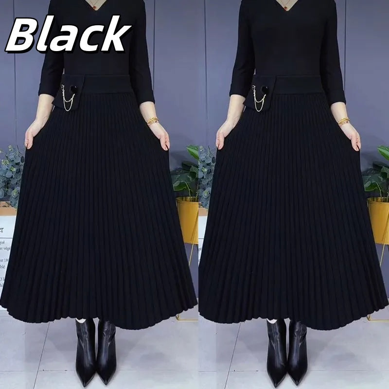 Elegant Solid Color Soft Pleated A-Line Skirt