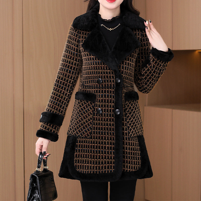 Women's Elegant Warm Coat with Faux Fur Collar