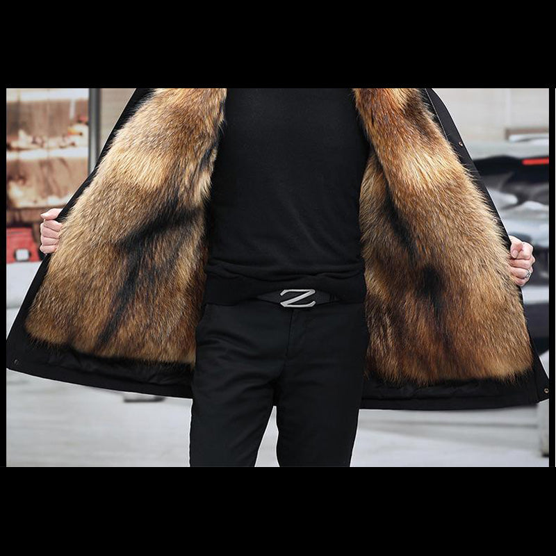 Men's Mid-Length Jacket with Removable Synthetic Fur