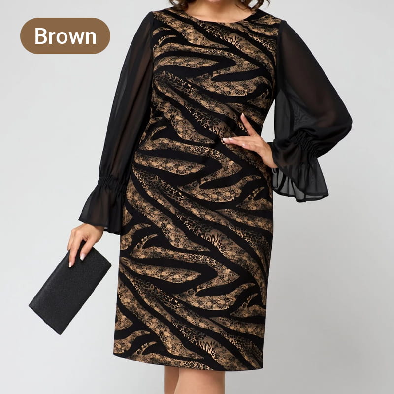 💃Last Day Sales - 49% OFF🎉Women's Mesh Long Sleeve Round-Neck Printed Dress