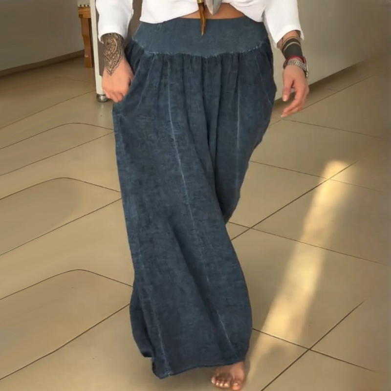 Women’s Elastic Wide-Leg Pants with Pockets