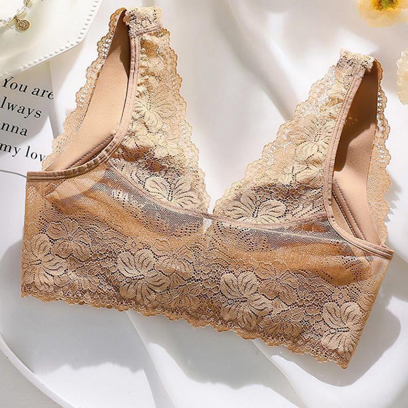 Lace Open Button Closure Anti-Sagging Breathable Bra