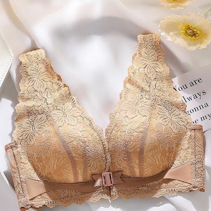 Lace Open Button Closure Anti-Sagging Breathable Bra