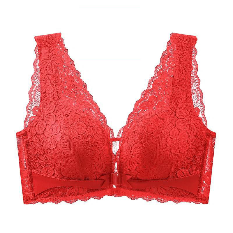 Lace Open Button Closure Anti-Sagging Breathable Bra