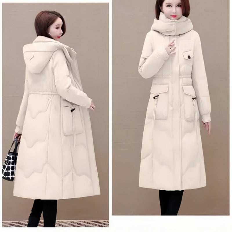 Medium-Length Thickened Hooded Lapel Cotton Coat