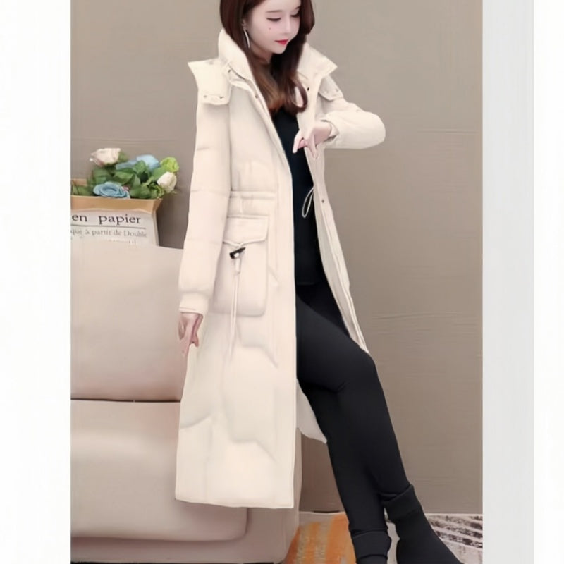 Medium-Length Thickened Hooded Lapel Cotton Coat