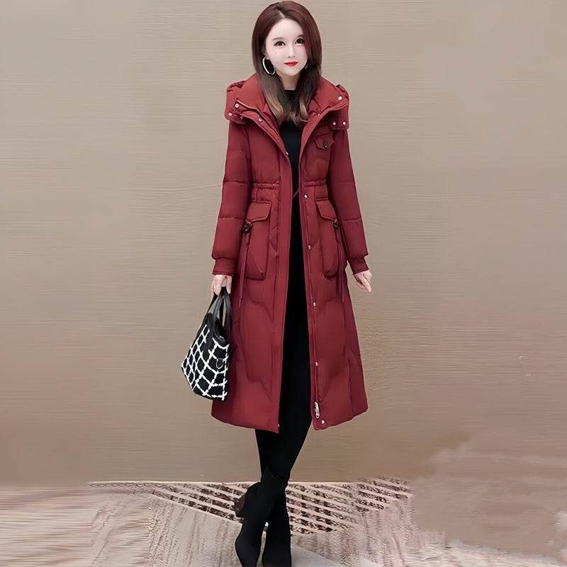 Medium-Length Thickened Hooded Lapel Cotton Coat