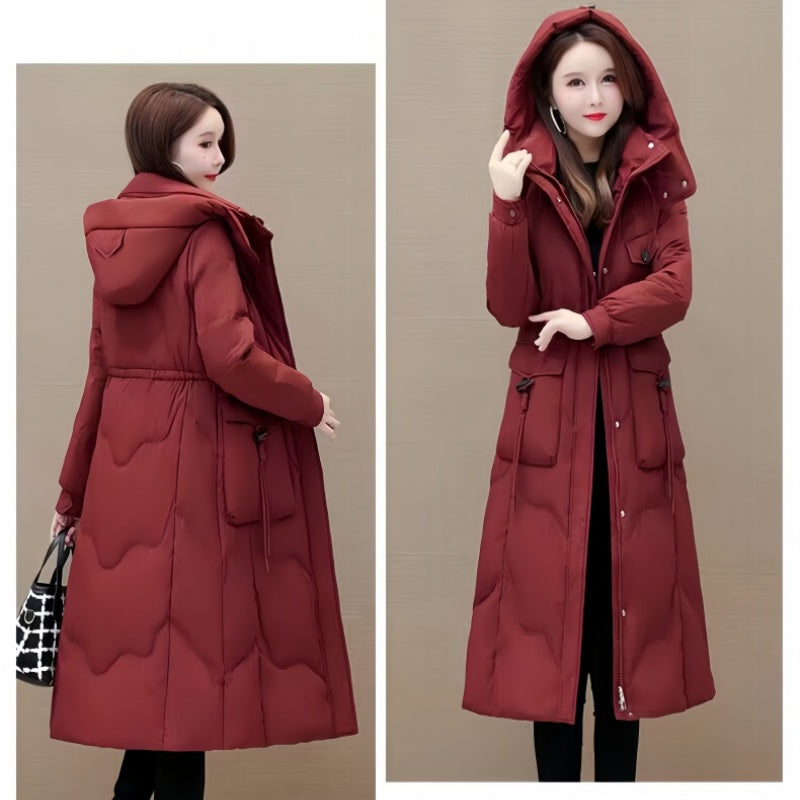 Medium-Length Thickened Hooded Lapel Cotton Coat