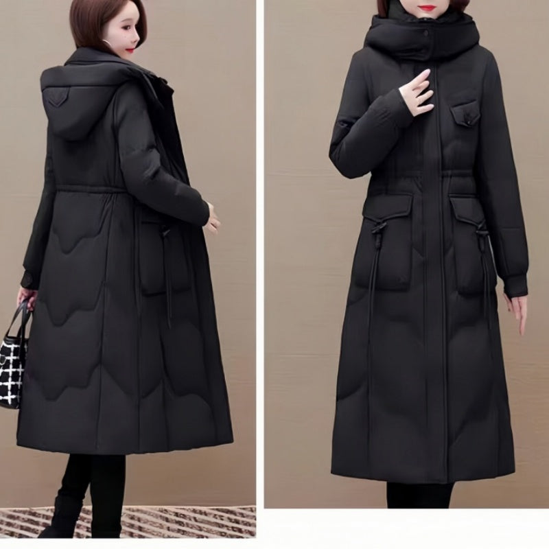 Medium-Length Thickened Hooded Lapel Cotton Coat