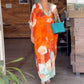 🔥2025 NEW SALES - 50% OFF🔥Floral Print Loose Long Dress with Half Sleeves