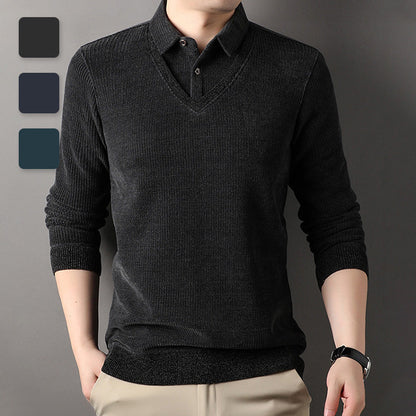 Men's Fake Two-Piece Lined Pullover with Lapel Collar