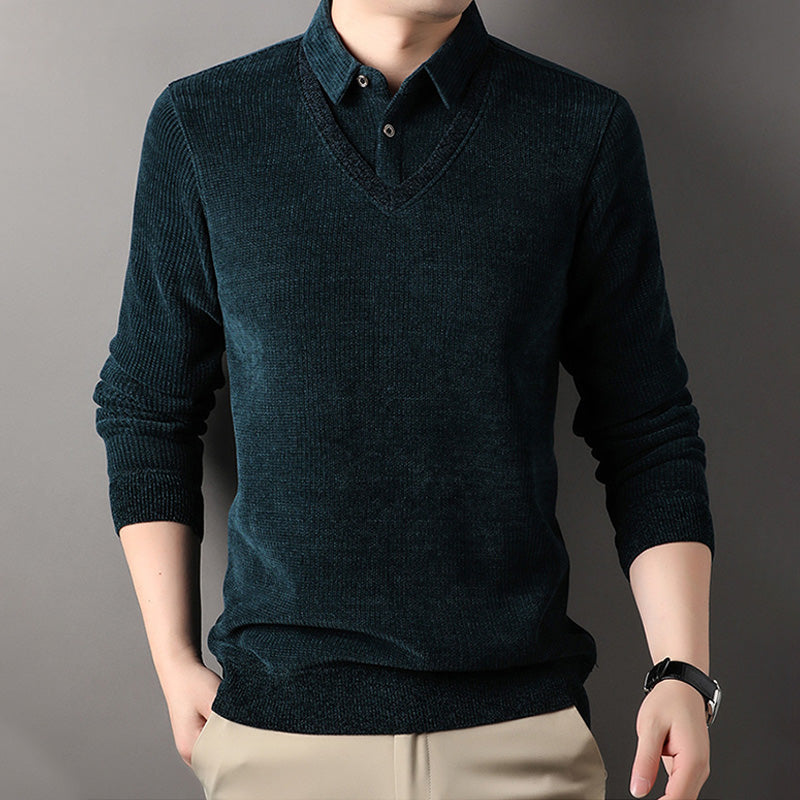 Men's Fake Two-Piece Lined Pullover with Lapel Collar