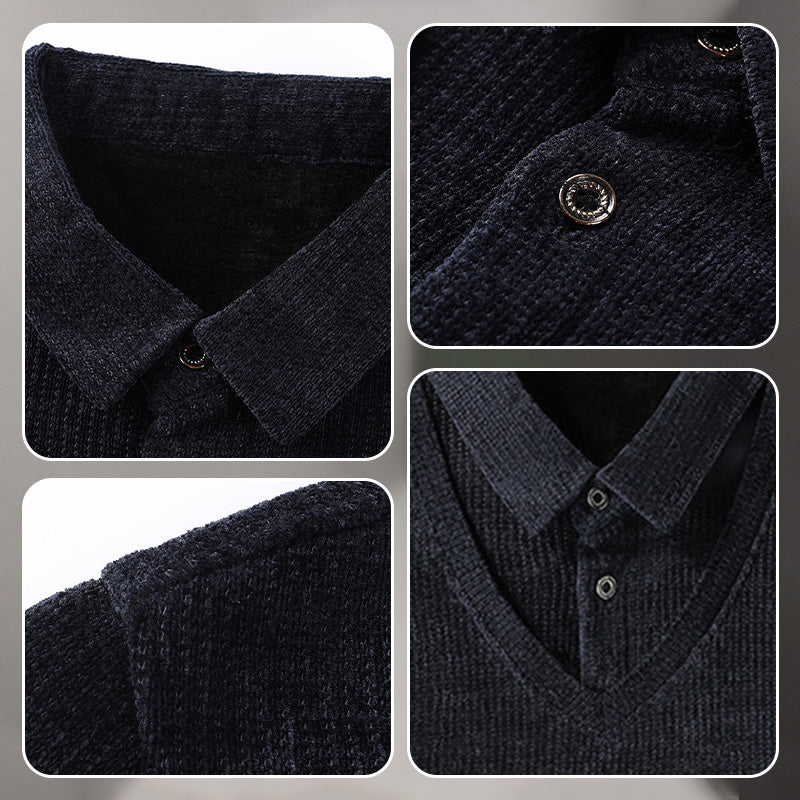 Men's Fake Two-Piece Lined Pullover with Lapel Collar