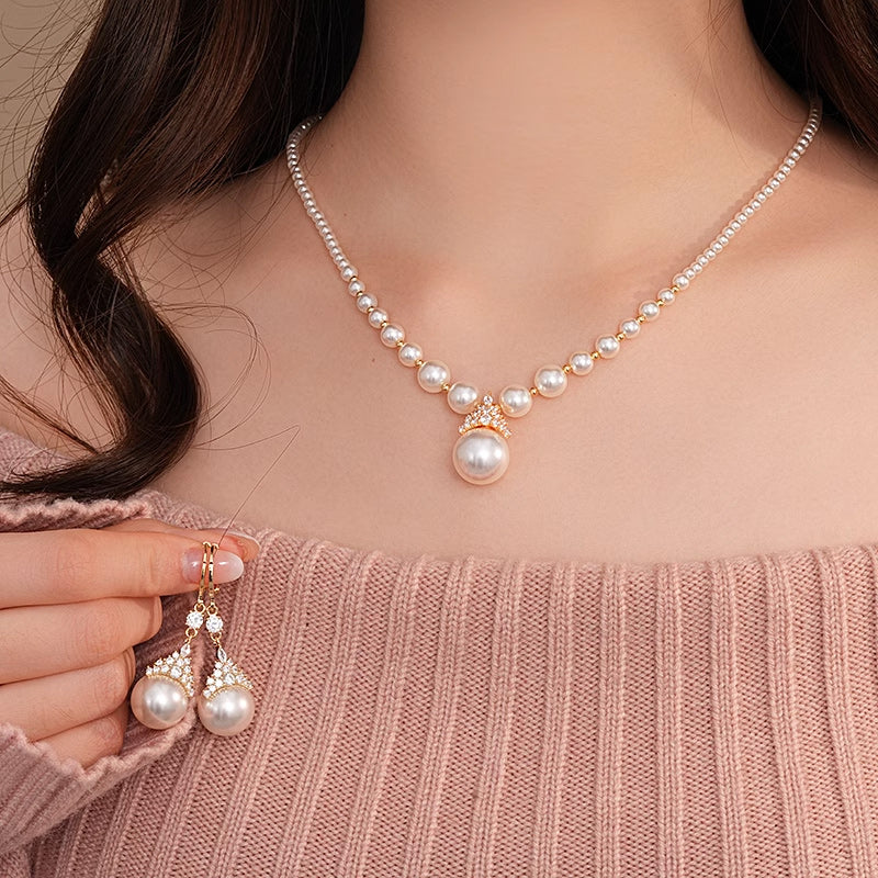 🔥New Year Hot sale 50% OFF🔥Vintage Elegant Zirconia Imitation Pearl Necklace & Earrings