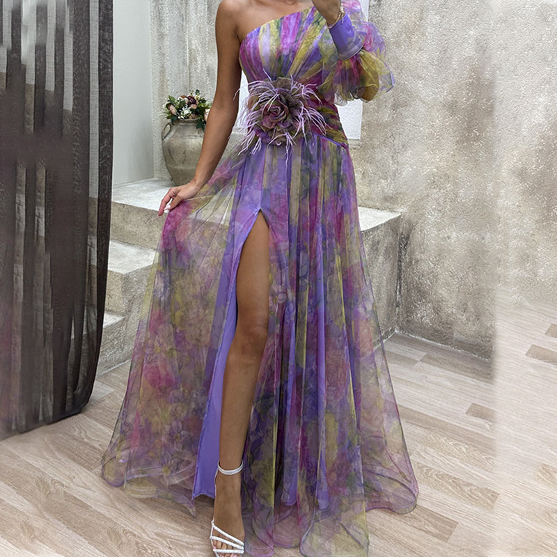 🎉🛍️Hot Promotion 50% OFF💃 Multicolor Asymmetric Party Dress With Flower Details
