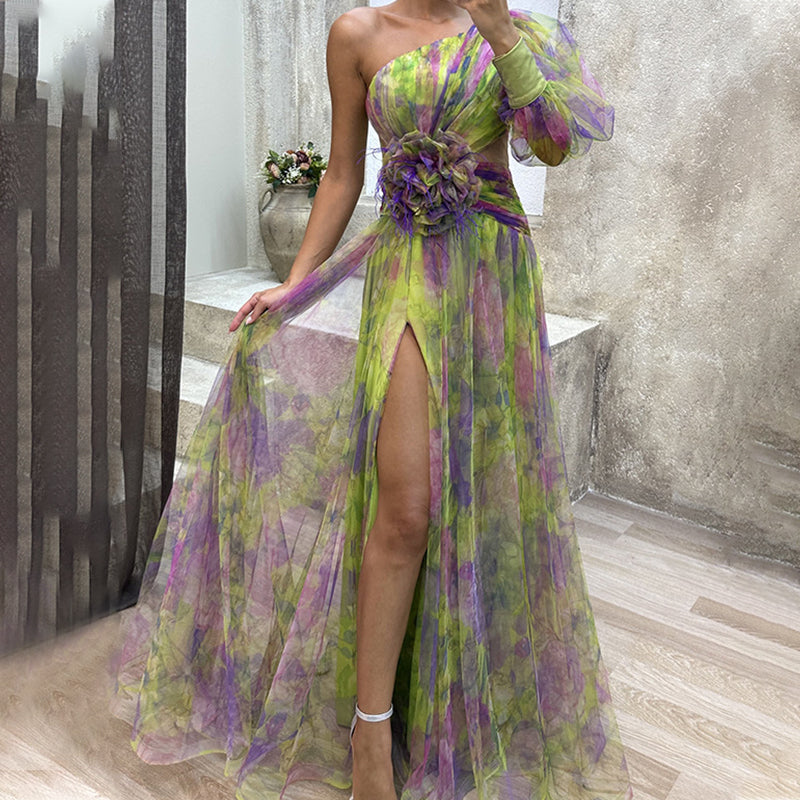 🎉🛍️Hot Promotion 50% OFF💃 Multicolor Asymmetric Party Dress With Flower Details