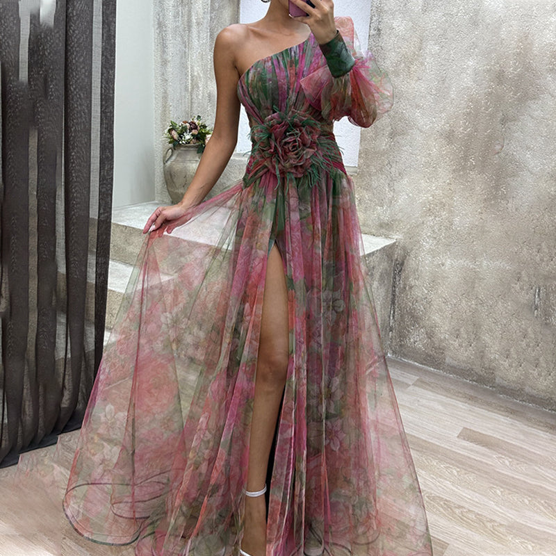 🎉🛍️Hot Promotion 50% OFF💃 Multicolor Asymmetric Party Dress With Flower Details
