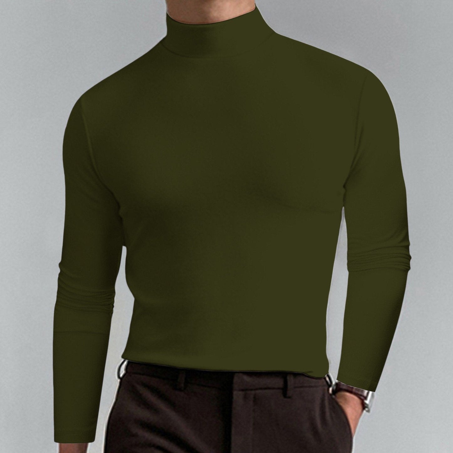 🔥 Men's High Neck Slim Fit T-Shirt - Stretchy & Breathable for Gym or Casual, Modern Style & Comfort 🏃‍♂️📦