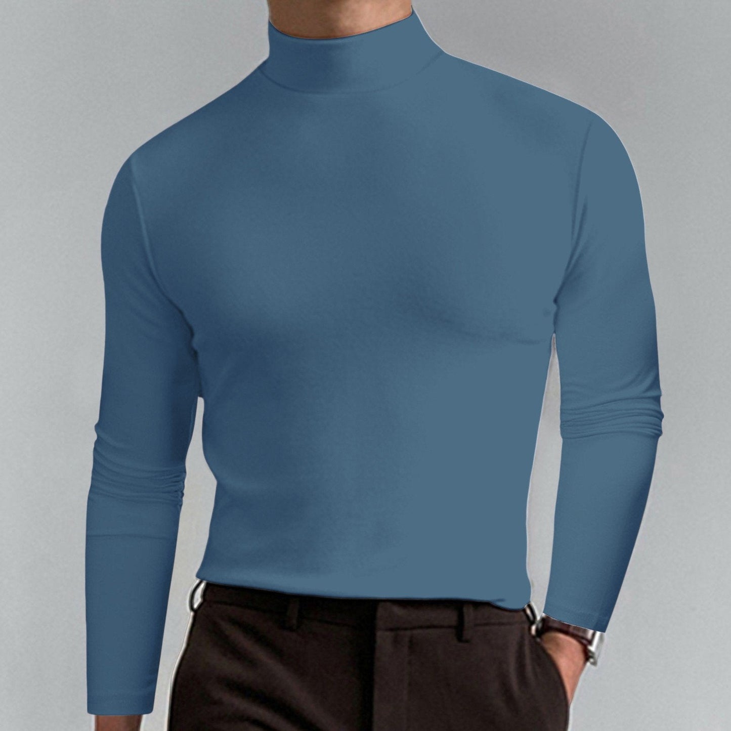🔥 Men's High Neck Slim Fit T-Shirt - Stretchy & Breathable for Gym or Casual, Modern Style & Comfort 🏃‍♂️📦