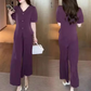 V-Neck Short Sleeve Top & Matching Wide-Leg Pants 2-Piece Set for Women