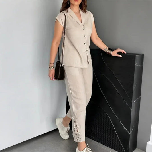 Women’s Cap Sleeve Top Cropped Pants 2-Piece Outfits