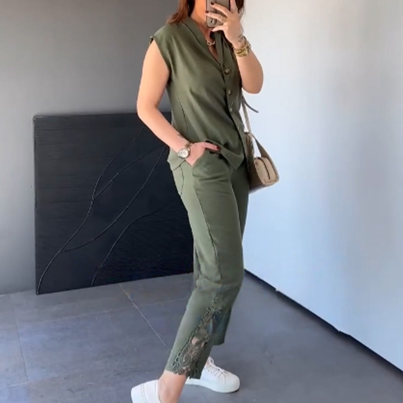 Women’s Cap Sleeve Top Cropped Pants 2-Piece Outfits