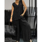 Women's Summer Solid Loose Sleeveless V-Neck Top & Wide-Leg Pants 2-Piece Set
