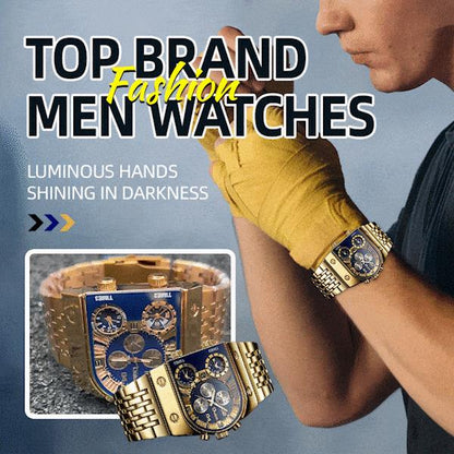💼Business men's watch | Large 51 mm dial | Gold and stainless steel folding clasp | Waterproof and stylish